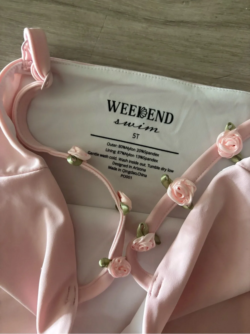 Girls' Light Pink One-Piece Swimsuit with Floral Straps Weekend One 5T euc
